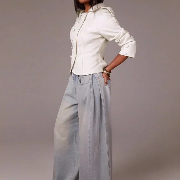 Apricot Elegant Women's Double-Breasted Jacket - Picture 5 of 6